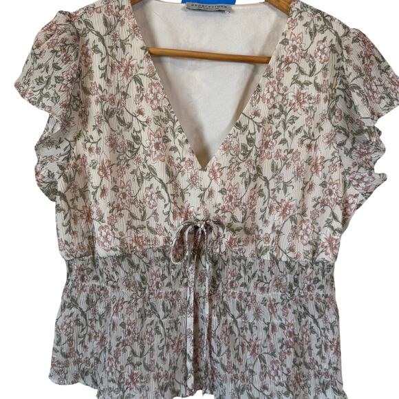 Paper Crane Tops - Paper Crane Womens Floral Crop Top Blouse Sz L Sheer Smocking Cottagecare Boho